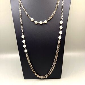 Long Pearl and Gold tone Necklace 52" Versatile, layers or single beautiful !!!